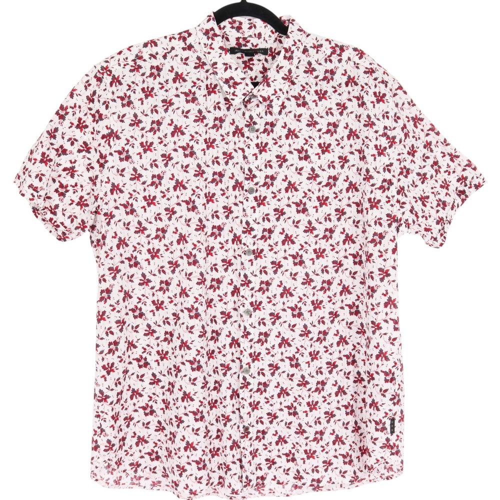 John Varvatos USA Mens Size XL White Red Floral Short Sleeve Button Down Shirt